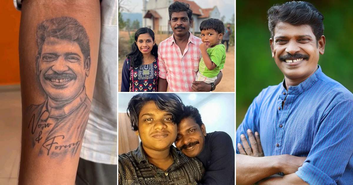 Kollam Sudhi Son Tatto His Father Photo On Hand