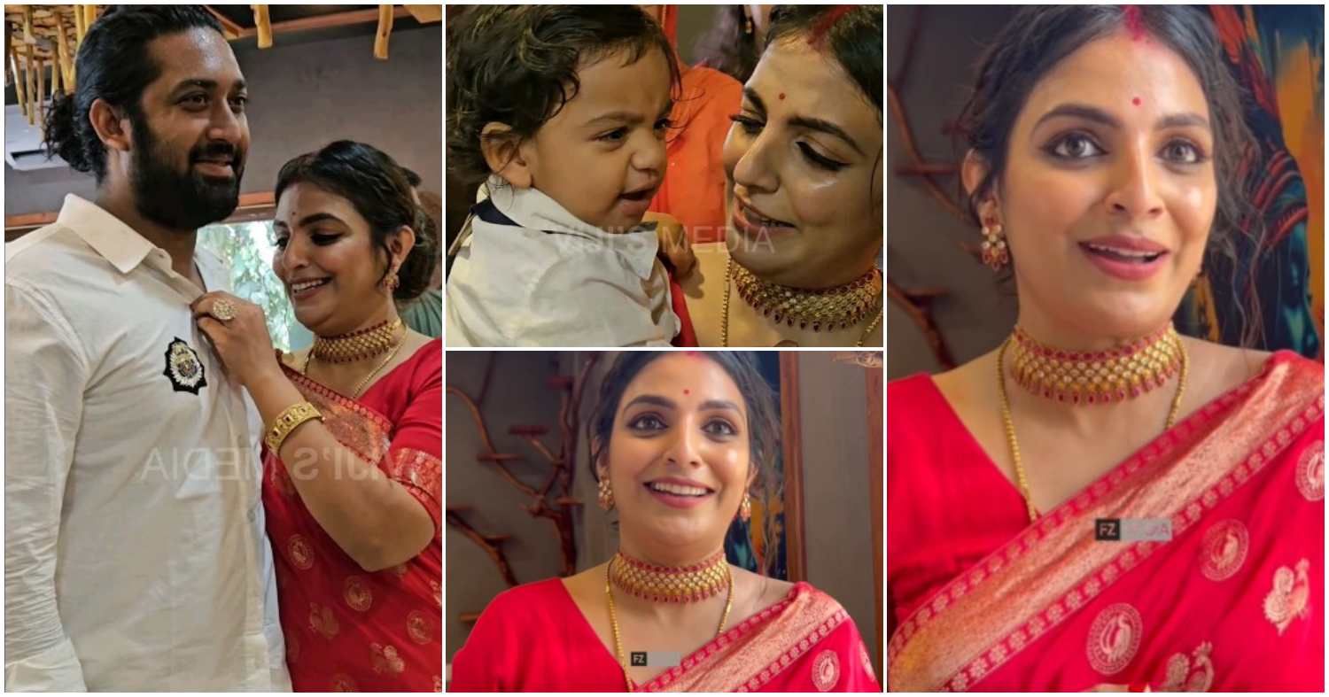 Actress Mythili Shines In Red Sari With Family